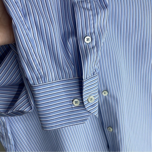 MASSIMO Dutti Men’s Italian Easy Iron Button Dress Shirt 44 17.5 Blue Stripe - Picture 4 of 7